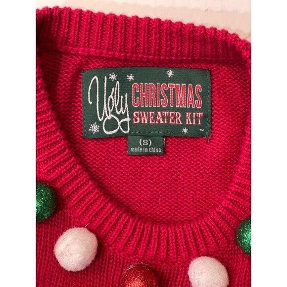 UGLY CHRISTMAS SWEATER Women's Small Red‎ Sweater Embellished Crew Neck Bells - Picture 7 of 14